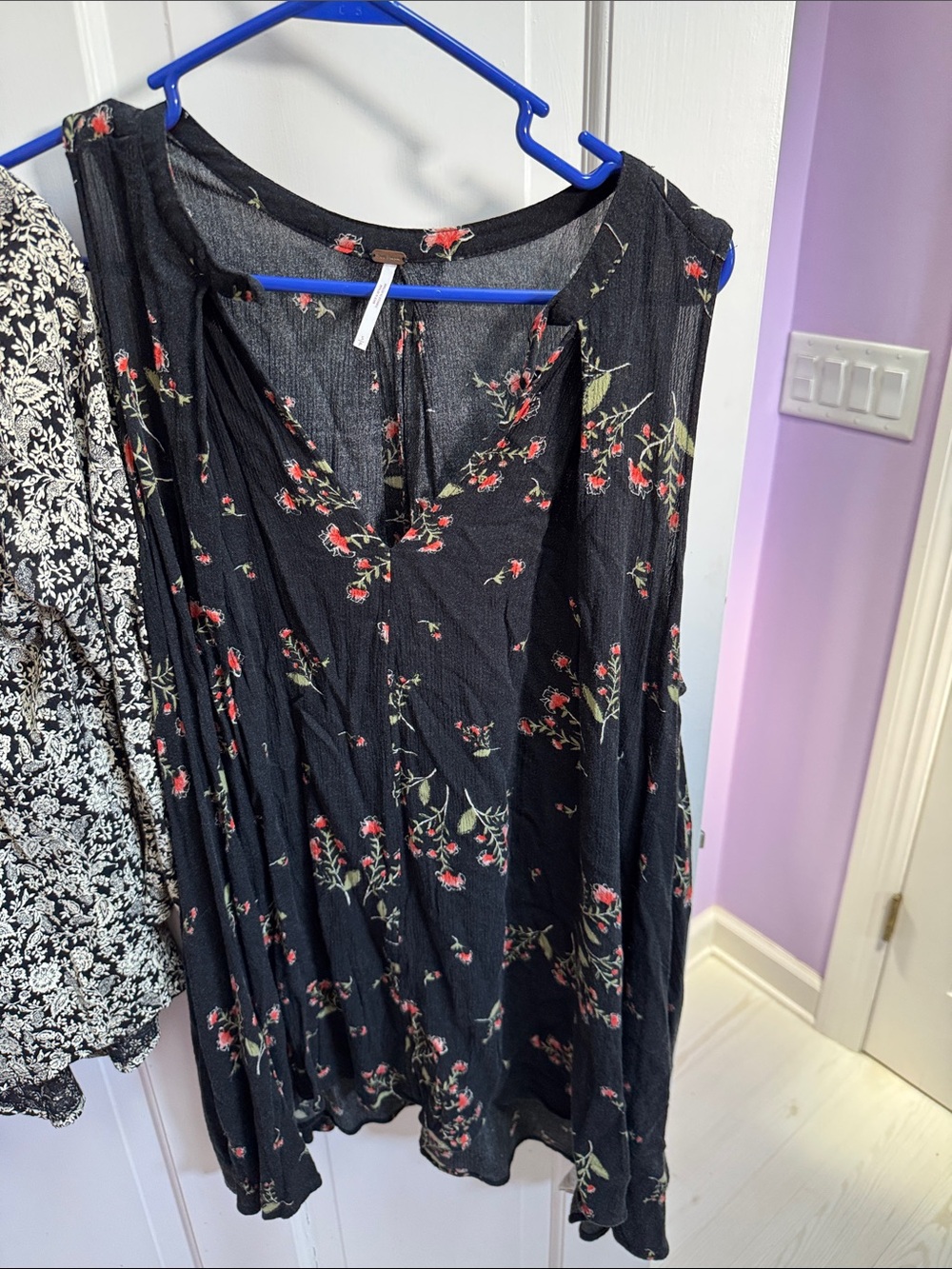Free People Black Midi Dress with Red Floral Print